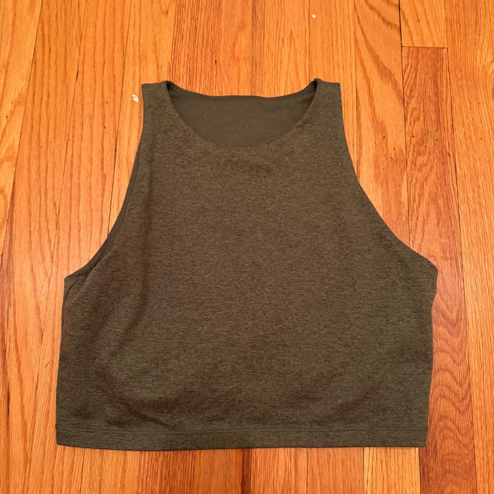 Old Navy CloudComfy Go-Dry Crop Tank Top Large Olive Green Heather High Neck